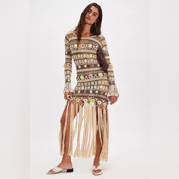 Free People Dresses & Skirts - New Free People Bali Crochet Tunic Mini Dress Gown sz M